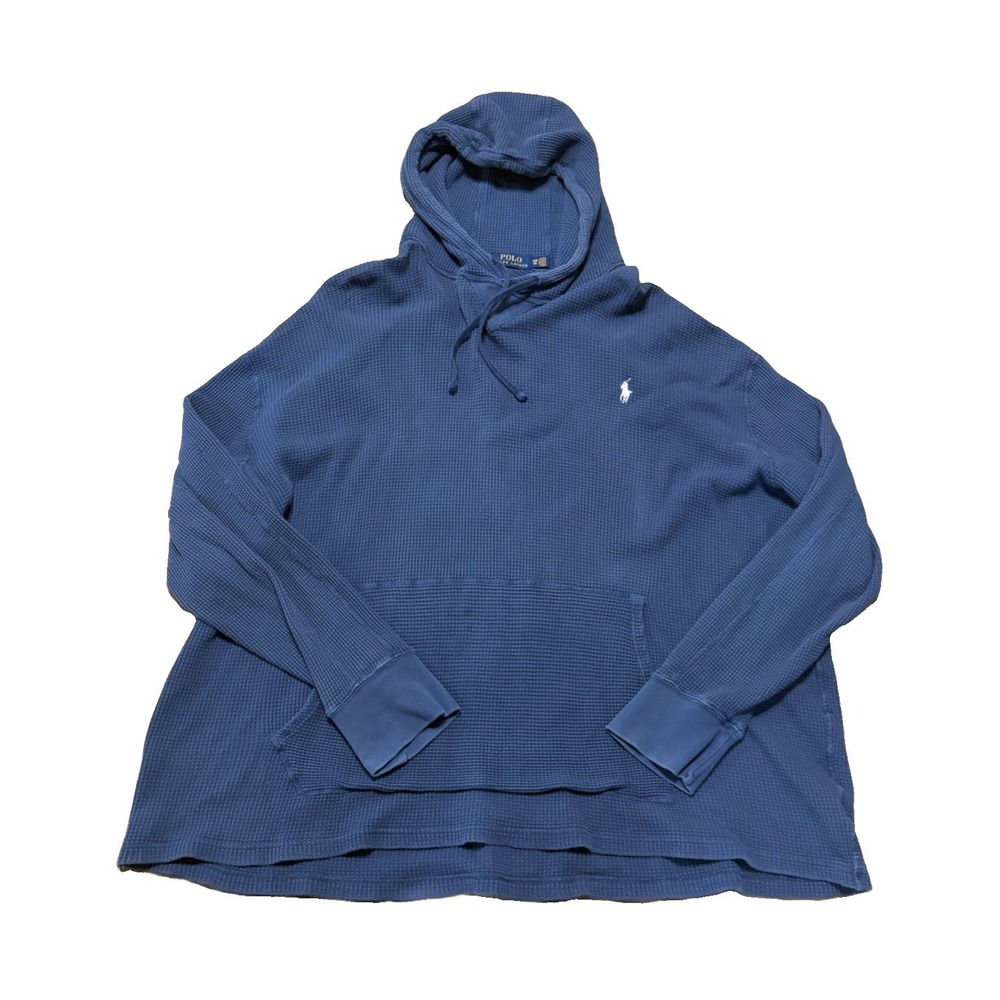Polo Ralph Lauren Mens 3XB Waffle Knit Thermal Pullover Hoodie Blue Big & Tall
